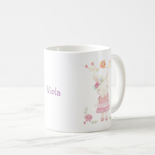 名前をカスタムするのマグのパーソナライズでかわいいバニーウサギのマグ コーヒーマグカップ (正面右)