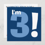 名前をカスタムするのモダンな子供の第3誕生日の青 招待状 (正面/裏面)