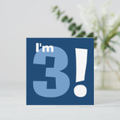 名前をカスタムするのモダンな子供の第3誕生日の青 招待状 (スタンド正面)