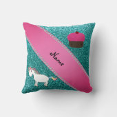 名前をカスタムするのユニコーンのカップケーキのターコイズのグリッター クッション (裏面)