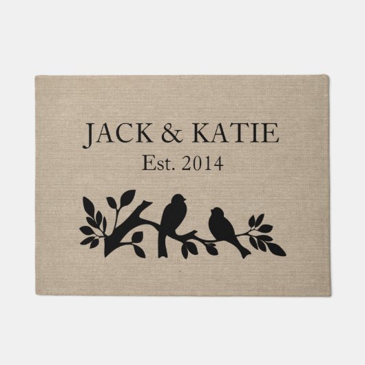 名前をカスタムするのリネンバーラップの素朴なジュート愛鳥 ドアマット (正面)