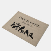 名前をカスタムするのリネンバーラップの素朴なジュート愛鳥 ドアマット (アングル)