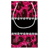 名前をカスタムするのローズピンクのグリッターのヒョウのプリント スモールペーパーバッグ (裏面)