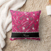 名前をカスタムするのローズピンクのグリッターのラクロスの棒 クッション (ブランケット)