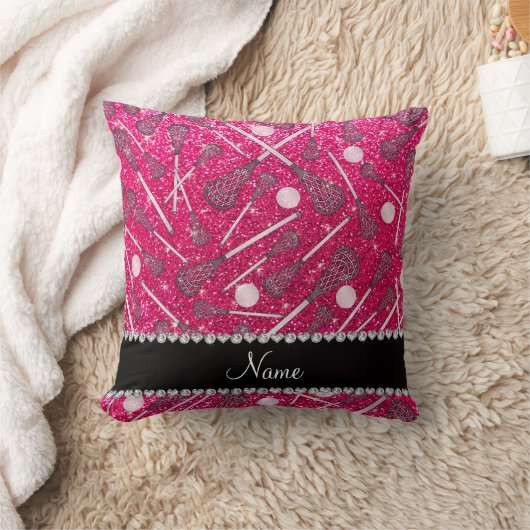 名前をカスタムするのローズピンクのグリッターのラクロスの棒 クッション (ブランケット)