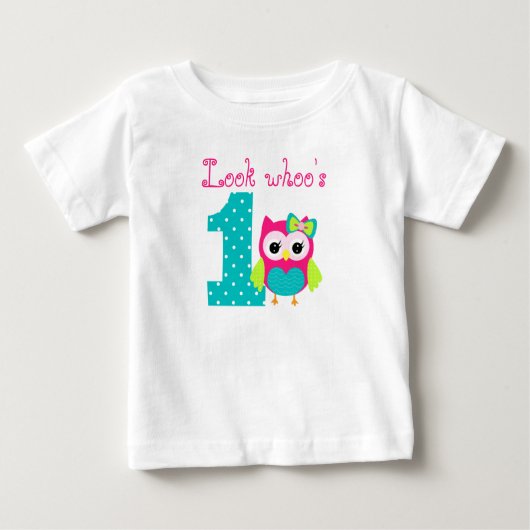 名前をカスタムするの一見whoo 1つのフクロウの誕生日 ベビーTシャツ (正面)