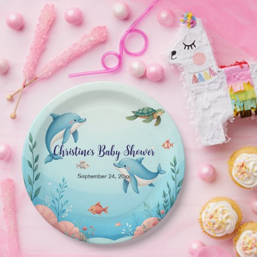 名前をカスタムするの下で海の赤ちゃんシャワー ペーパープレート (パーティー)