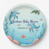 名前をカスタムするの下で海の赤ちゃんシャワー ペーパープレート (正面)