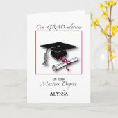 名前をカスタムするの修士号、女の子の卒業のピンク カード (黄色い花)
