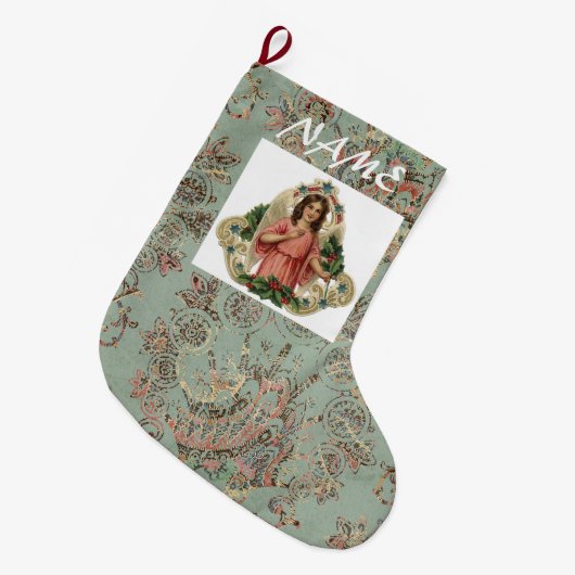名前をカスタムするの天使のクリスマスのストッキング ラージクリスマスストッキング (正面 (吊り時))