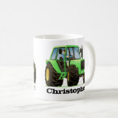 名前をカスタムするの子供の緑の農場トラクター コーヒーマグカップ (正面右)