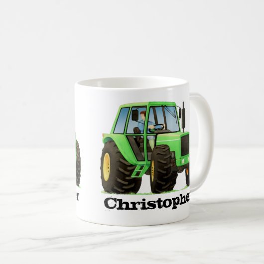 名前をカスタムするの子供の緑の農場トラクター コーヒーマグカップ (正面右)