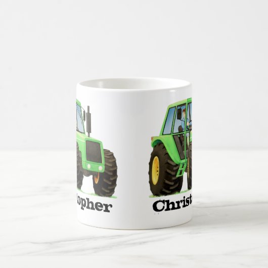 名前をカスタムするの子供の緑の農場トラクター コーヒーマグカップ (中央)