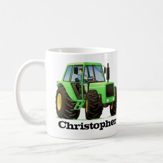 名前をカスタムするの子供の緑の農場トラクター コーヒーマグカップ (左)