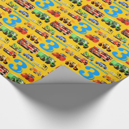 名前をカスタムするの建築のトラックの第3誕生会 ラッピングペーパー (角)