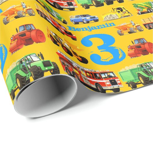 名前をカスタムするの建築のトラックの第3誕生会 ラッピングペーパー (ロールコーナー)