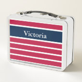 名前をカスタムするの愛国心が強い赤い白くおよび青 メタルランチボックス (裏面)