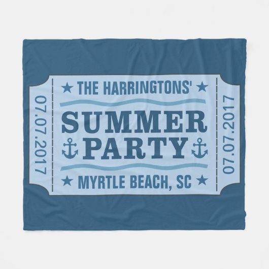 名前をカスタムするの日付と場所「パーティーチケット」毛布 フリースブランケット (正面(横))