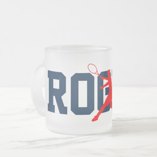 名前をカスタムするの曇らされたガラスのテニス選手のマグのギフト フロストグラスマグカップ (正面左)