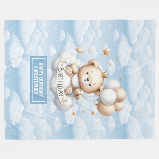 名前をカスタムするの最初の誕生日の毛布テディベア フリースブランケット (正面(横))