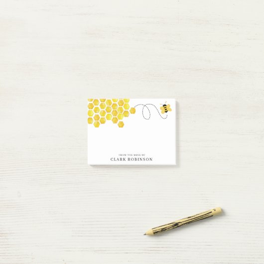 名前をカスタムするの机から水色の蜂はちみつ ポストイット (デスク上)