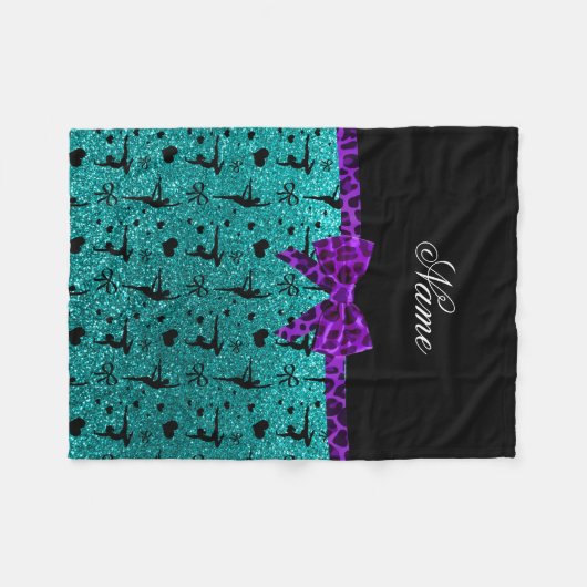 名前をカスタムするの水のグリッターの体操の紫色の弓 フリースブランケット (正面(横))