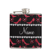 名前をカスタムするの深紅のグリッターのハイヒールの弓 フラスク (正面)