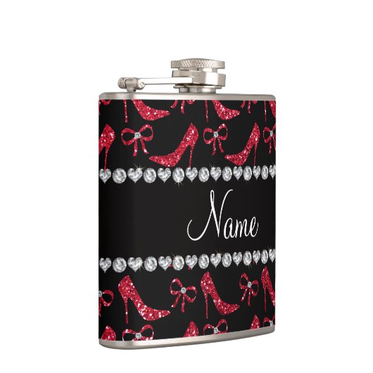 名前をカスタムするの深紅のグリッターのハイヒールの弓 フラスク (右)