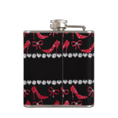 名前をカスタムするの深紅のグリッターのハイヒールの弓 フラスク (裏面)