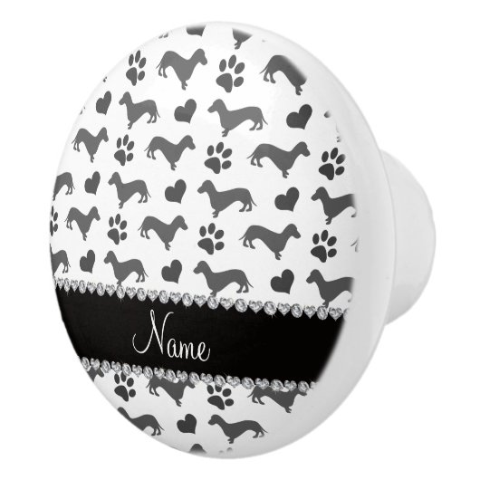 名前をカスタムするの灰色のダックスフントのハートの足 セラミックノブ (右)