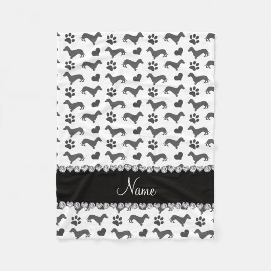 名前をカスタムするの灰色のダックスフントのハートの足 フリースブランケット (正面)