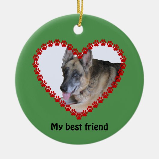 名前をカスタムするの犬の手のプリントの両面 セラミックオーナメント (正面)