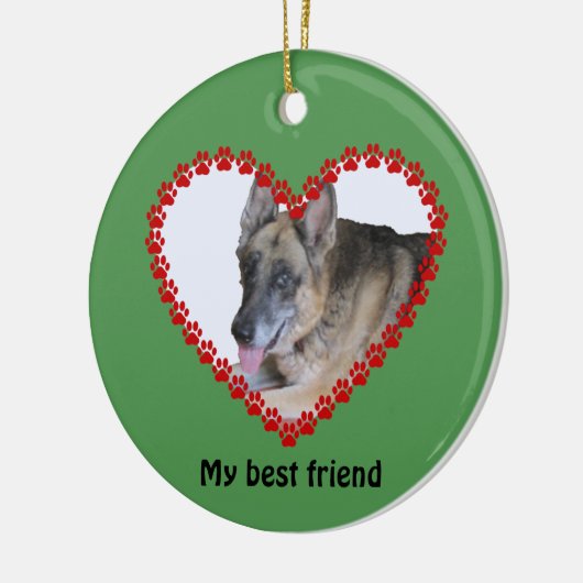 名前をカスタムするの犬の手のプリントの両面 セラミックオーナメント (左)