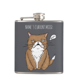 名前をカスタムするの現在の気分のMehおもしろいな猫の灰色のフラスコ フラスク