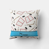 名前をカスタムするの白いアイスホッケー用スティックのパックの網 クッション (裏面)