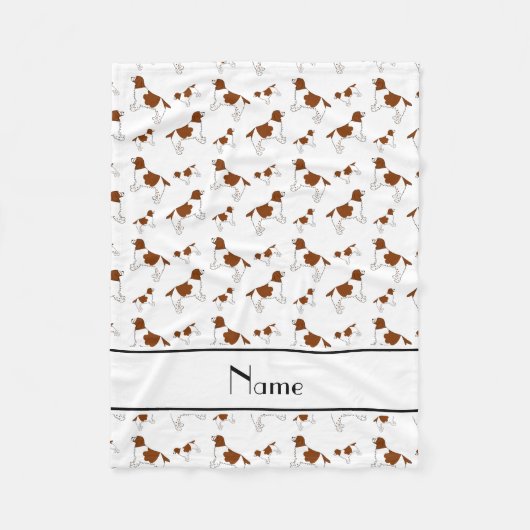 名前をカスタムするの白いウェールズのスプリンガースパニエル犬 フリースブランケット (正面)