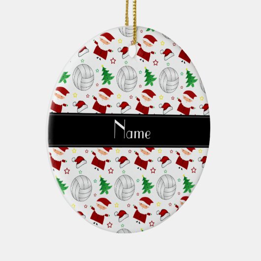 名前をカスタムするの白いバレーボールのクリスマスパターン セラミックオーナメント (右)