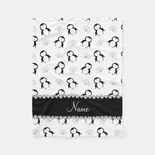 名前をカスタムするの白いペンギンのイグルーの雪片 フリースブランケット (正面)