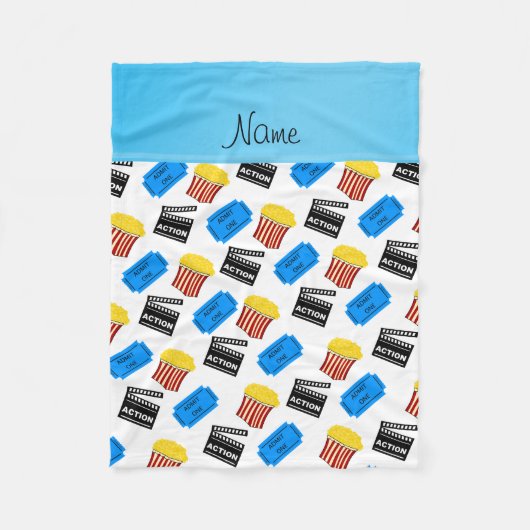 名前をカスタムするの白いポップコーン映画チケットの行為の印 フリースブランケット (正面)