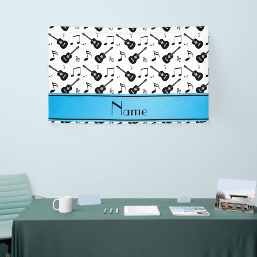 名前をカスタムするの白く黒いギター音楽ノート 横断幕 (トレードショー)
