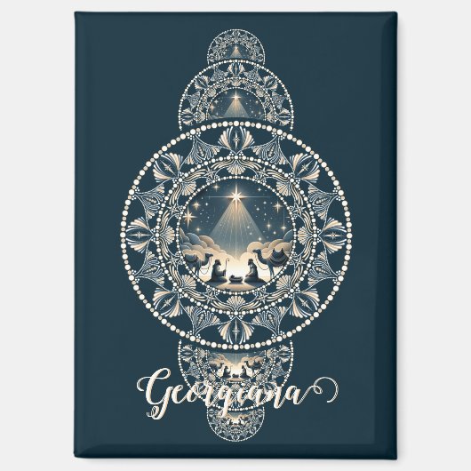 名前をカスタムするの神聖な星の疑問に思装飾曼荼羅 マグネット (正面)