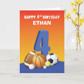 名前をカスタムするの第4回誕生日スポーツボール カード (黄色い花)