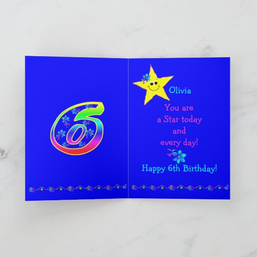 名前をカスタムするの第6誕生日の星 カード (内部)