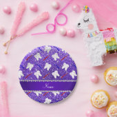 名前をカスタムするの紫色のグリッターのブラシおよび歯 ペーパープレート (パーティー)