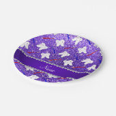 名前をカスタムするの紫色のグリッターのブラシおよび歯 ペーパープレート (アングル)