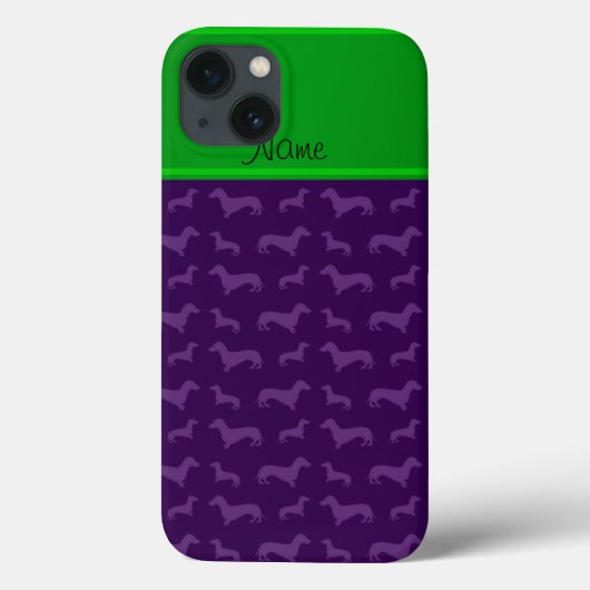 名前をカスタムするの紫色のダックスフントの緑のストライブ柄 Case-Mate iPhoneケース (裏面)
