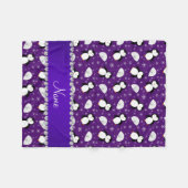 名前をカスタムするの紫色のペンギンのイグルーの雪片 フリースブランケット (正面(横))