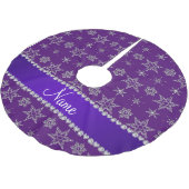 名前をカスタムするの紫色の銀製の雪片の紫色のストライブ柄 ブラッシュドポリエステルツリースカート (アングル)