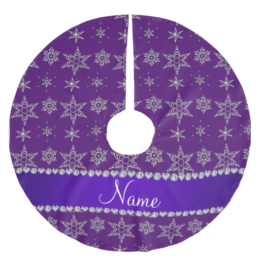 名前をカスタムするの紫色の銀製の雪片の紫色のストライブ柄 ブラッシュドポリエステルツリースカート (正面)