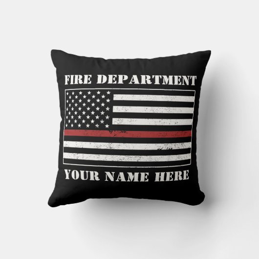 名前をカスタムするの細い赤線誇りを持った旗消防士 クッション (裏面)